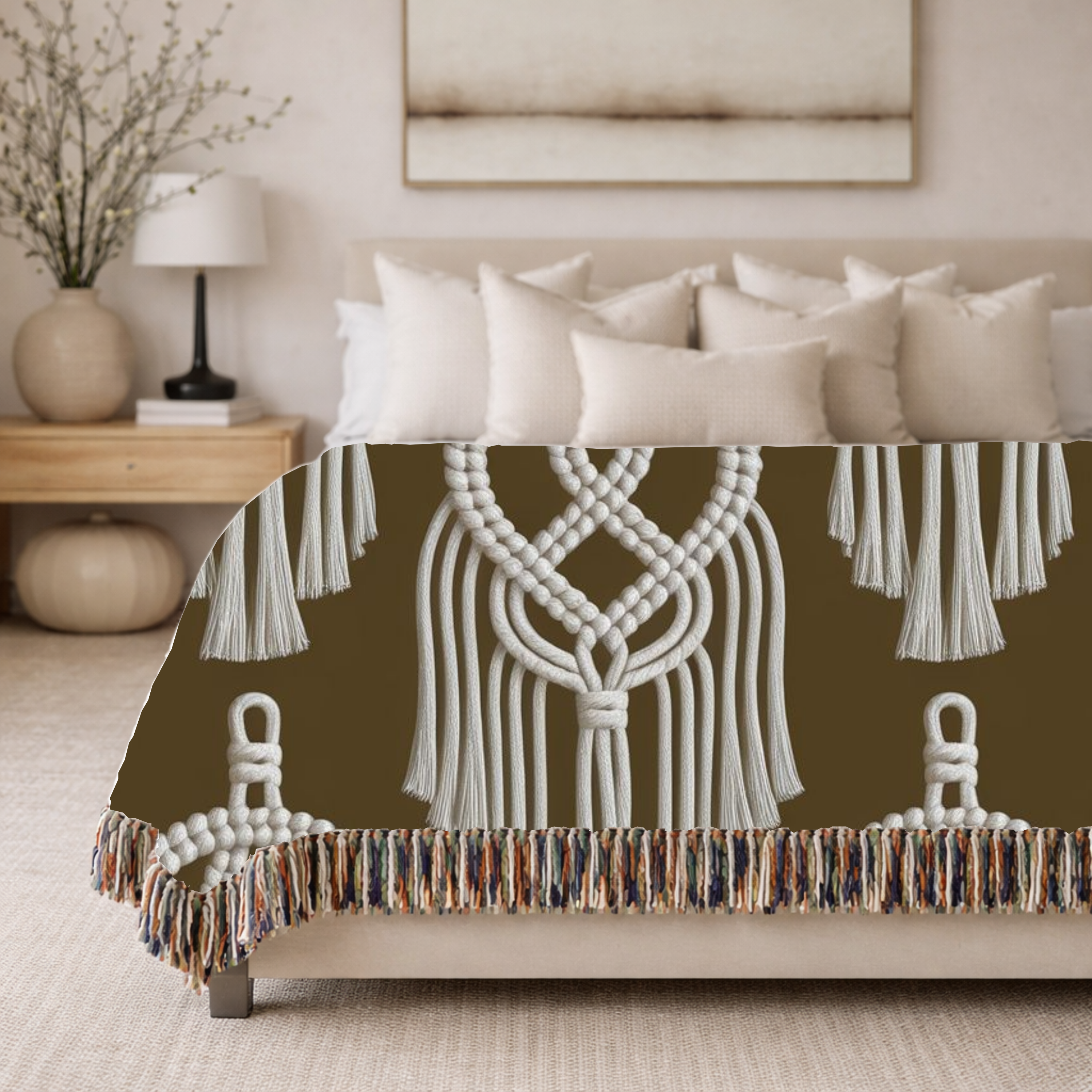 Macramé Circle Throw — 1970s Bohemian Macramé Woven Blanket