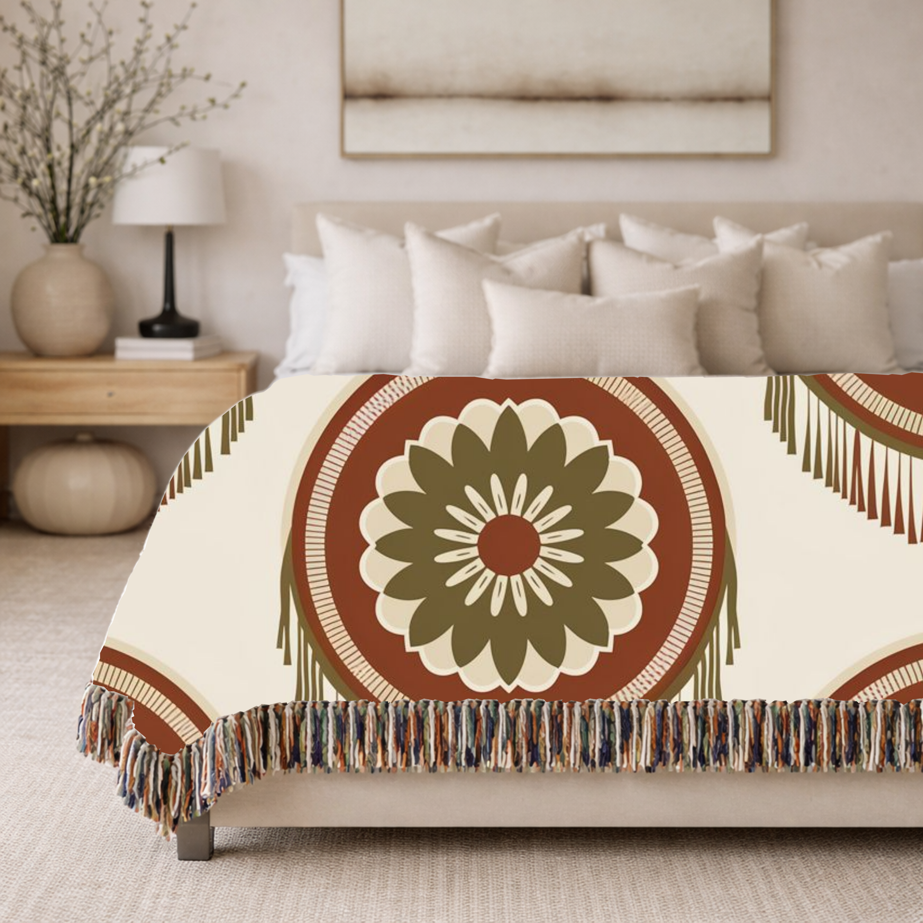 Dreamcatcher Throw — 1970s Bohemian Circle Woven Blanket
