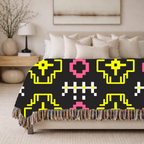 Pixel Bloom Throw — 1980s Arcade Neon Woven Blanket