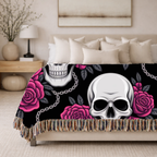 Skull & Roses Throw — 1990s Gothic Skull & Rose Woven Blanket