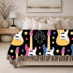 Rock Flame Throw — 1980s Guitar Fire Woven Blanket