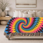 Spectrum Throw — 1990s Rainbow Spiral Woven Blanket