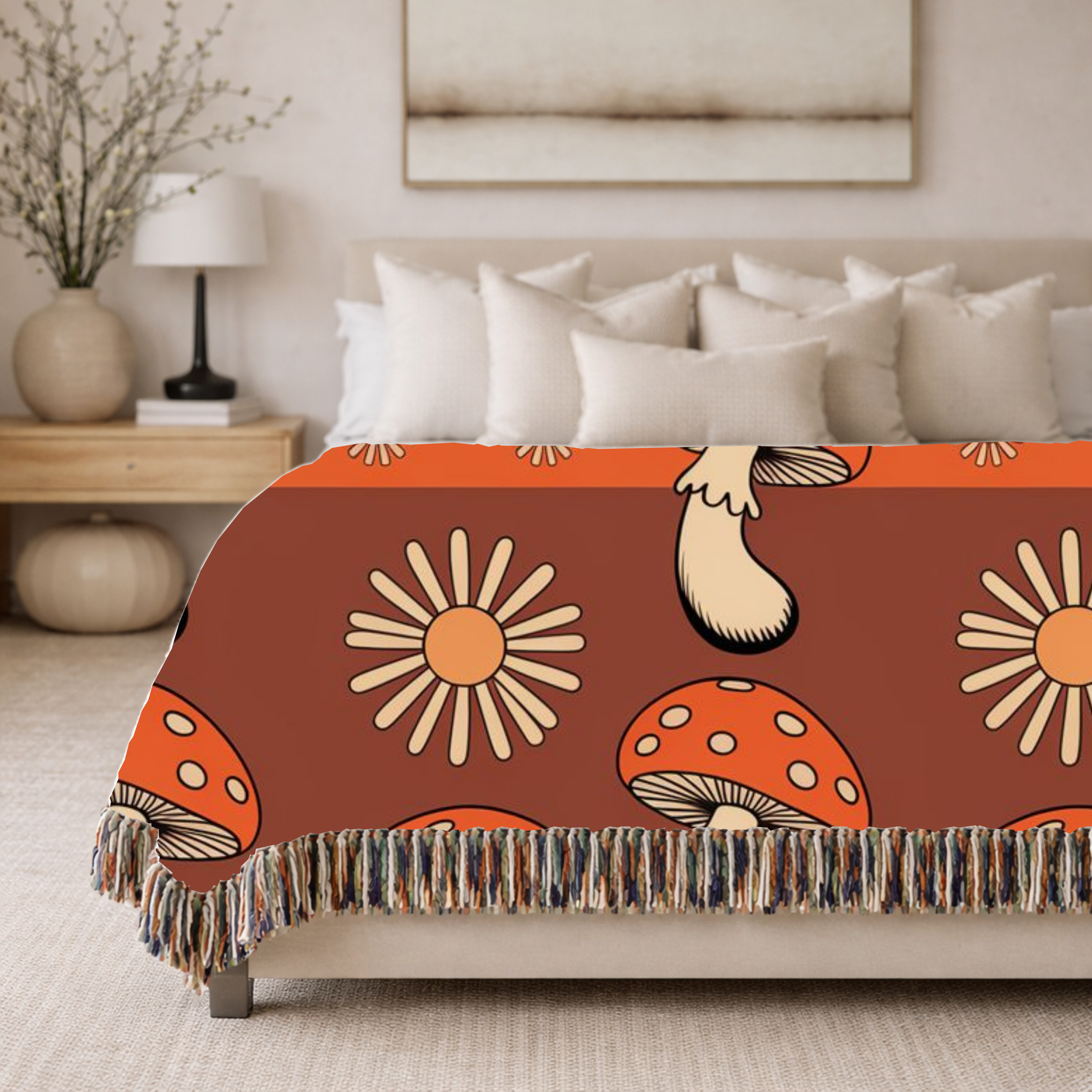 Stripe Shroom Throw — 1970s Retro Stripe Woven Blanket