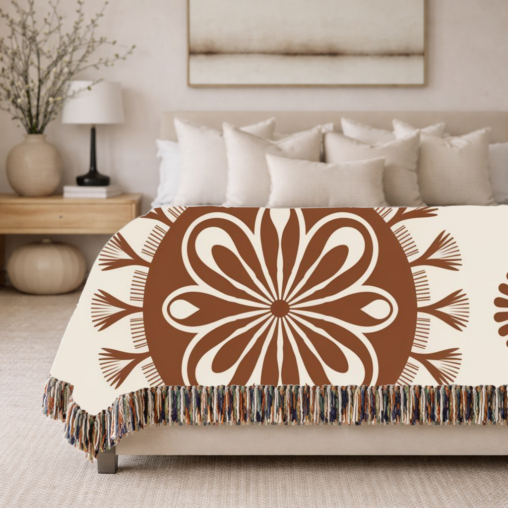 Spirit Medallion Throw — 1970s Ornate Circle Woven Blanket