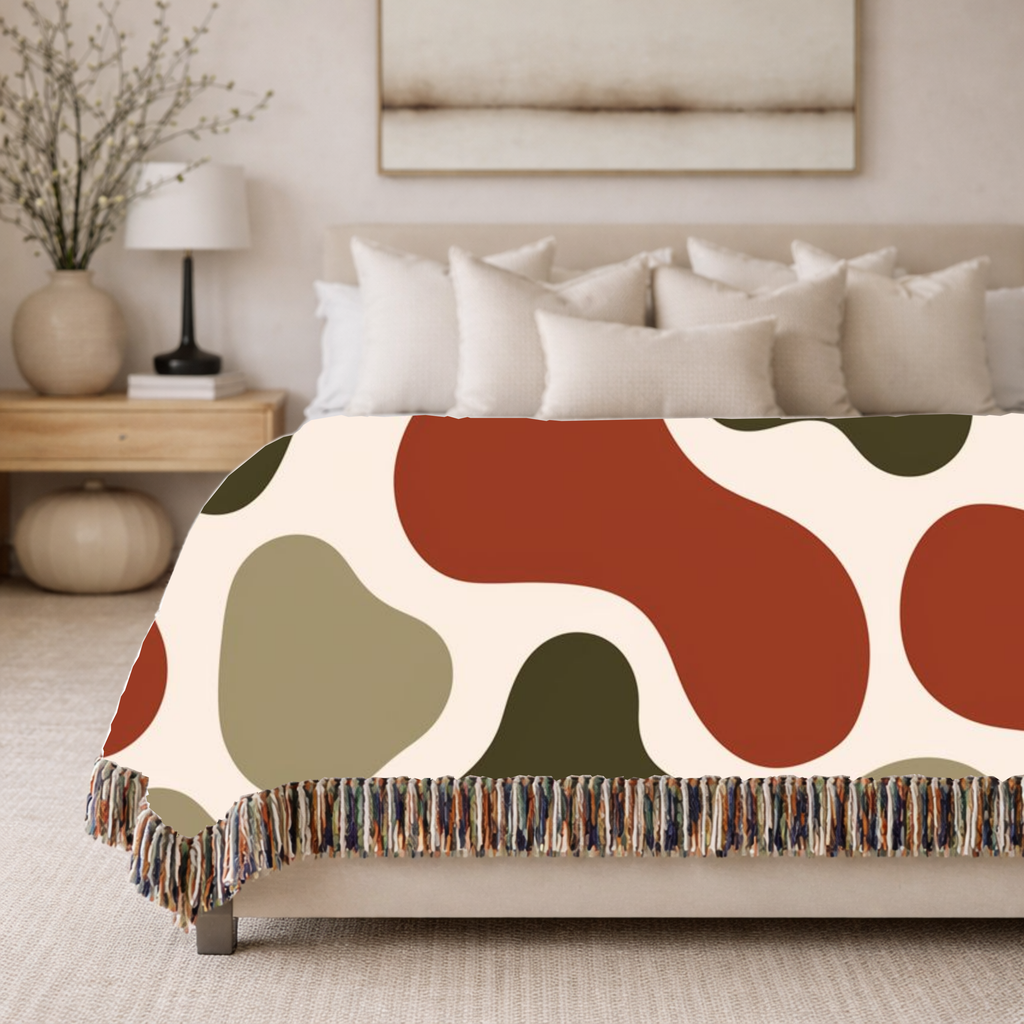River Stone Throw — 1970s Abstract Organic Woven Blanket