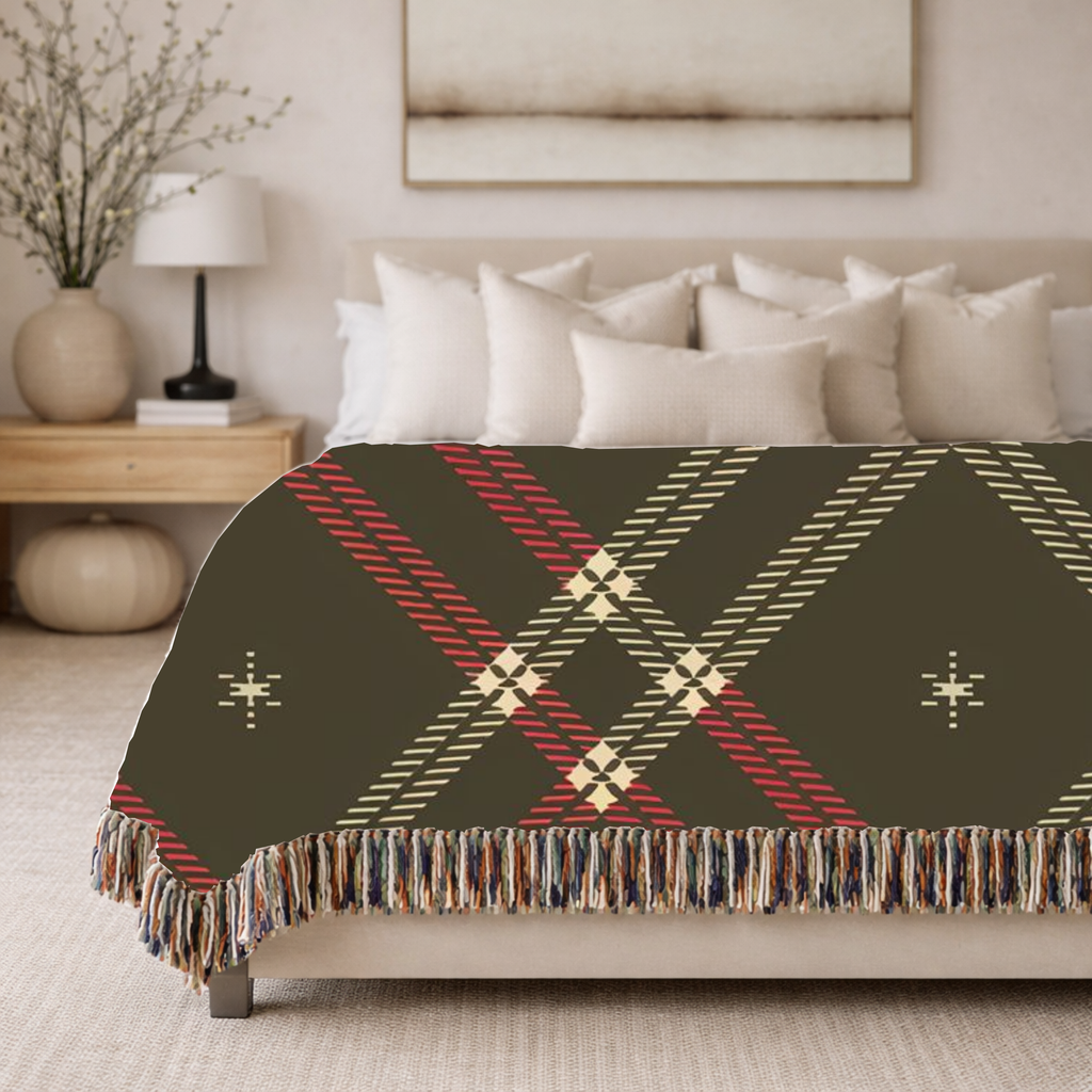 Startan Throw — 1990s Plaid & Star Woven Blanket