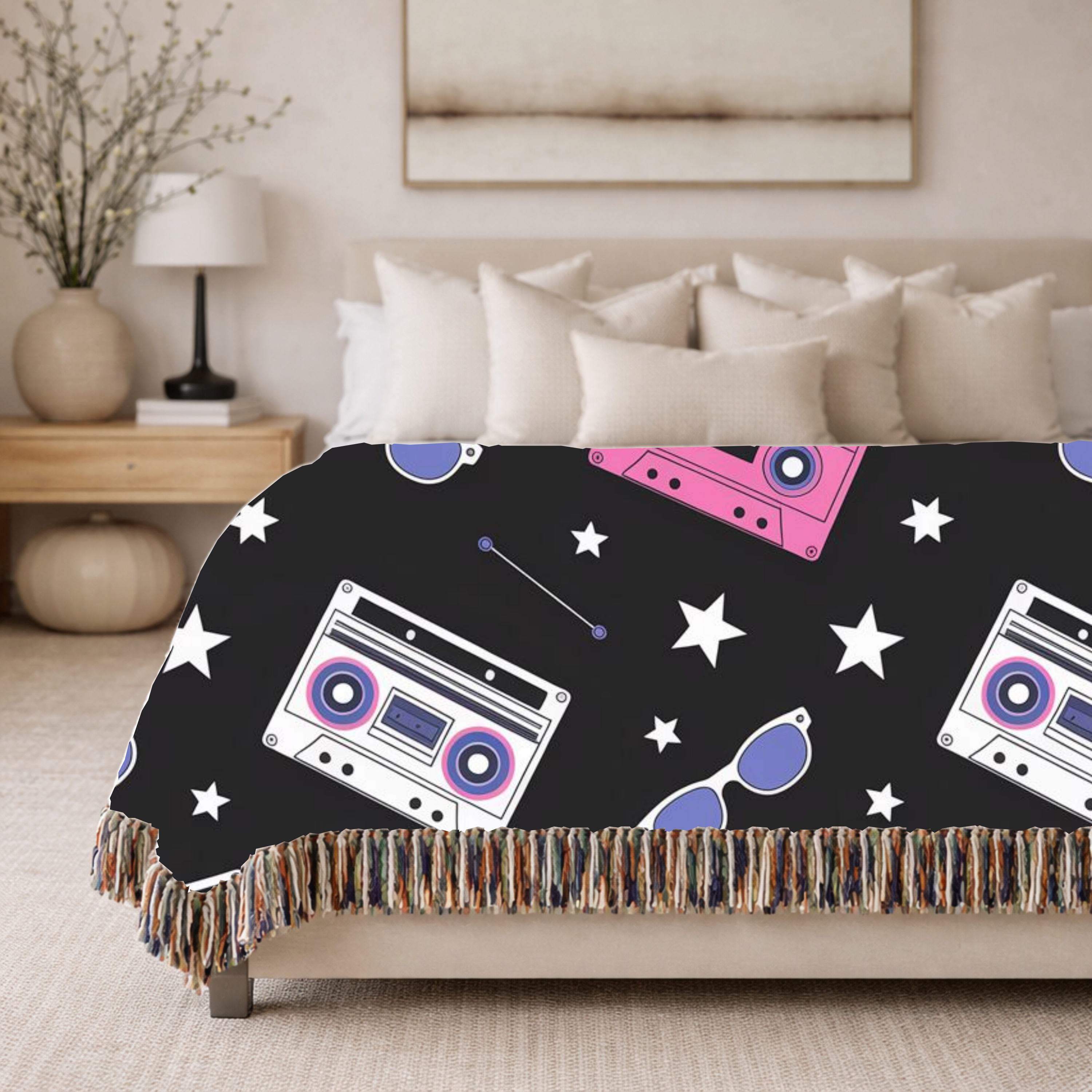 Mixtape Throw — 1980s Boombox & Cassette Woven Blanket