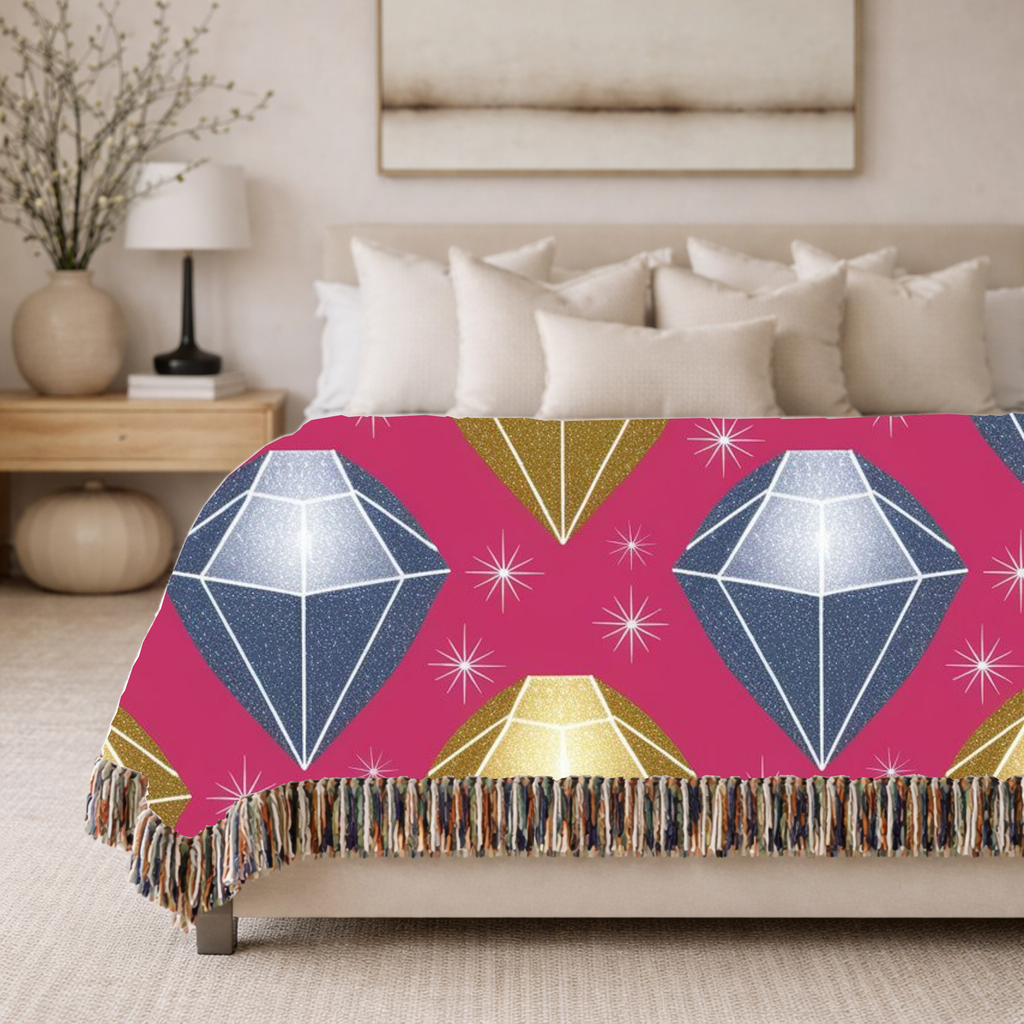 Diamond Glam Throw — 1980s Jewel Sparkle Woven Blanket