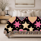 Girl Power Throw — 1990s Leopard Heart & Star Woven Blanket