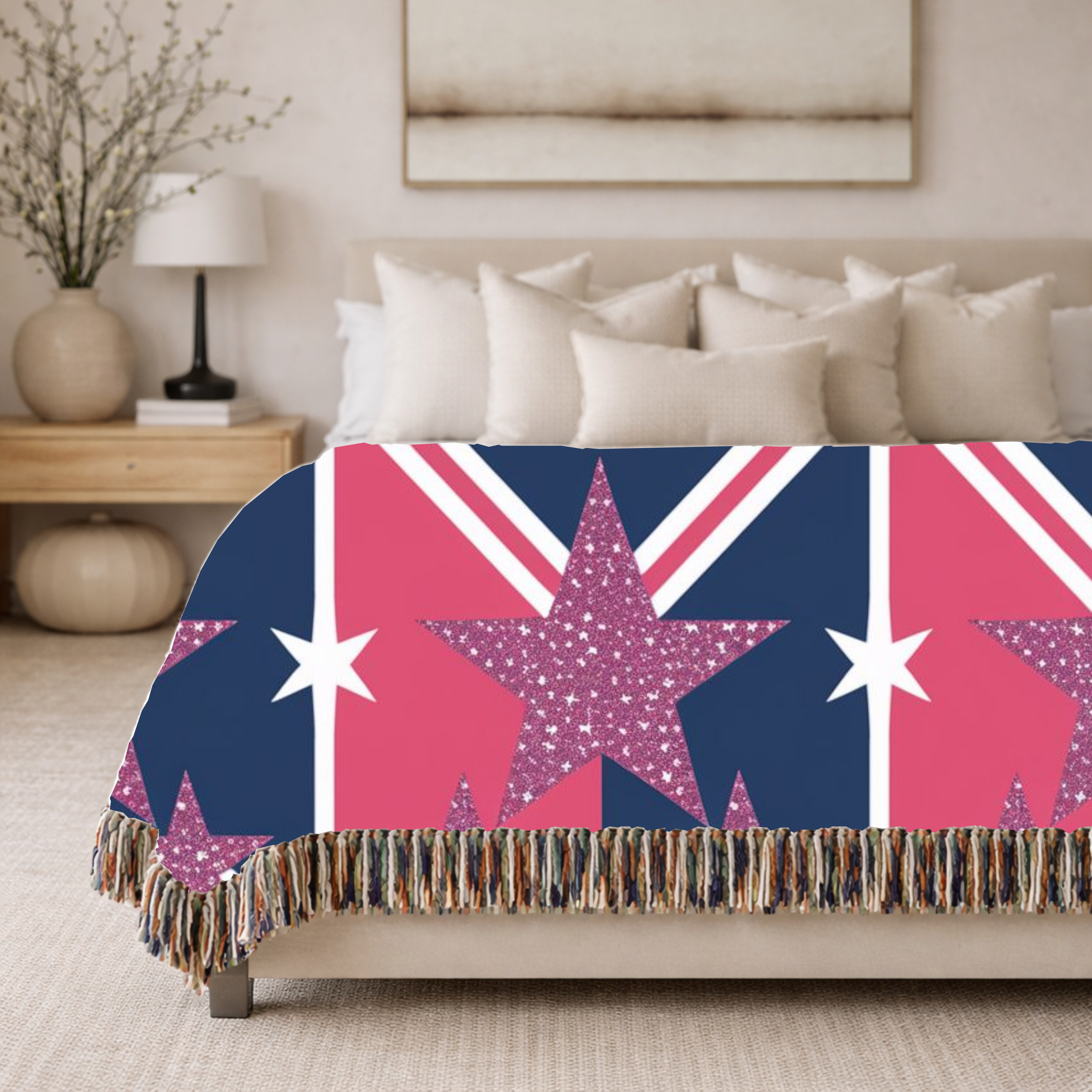 Cool Britannia Throw — 1990s Union Jack & Star Woven Blanket
