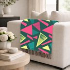 Neon Triangle Throw — 1980s Memphis Geometric Woven Blanket