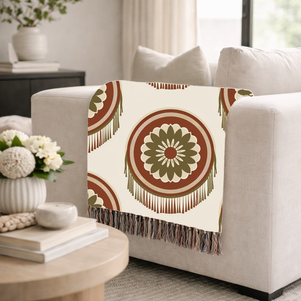Dreamcatcher Throw — 1970s Bohemian Circle Woven Blanket