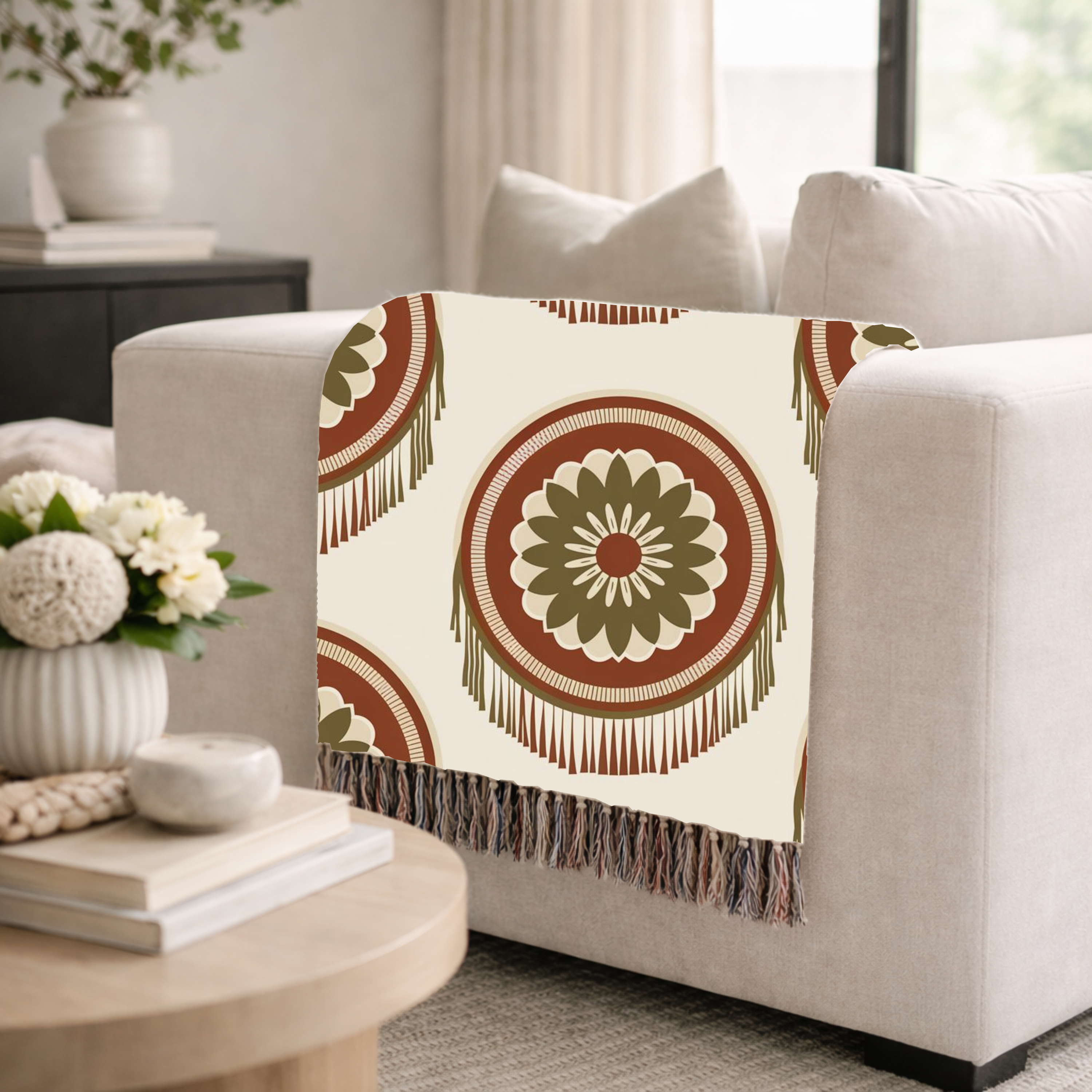 Dreamcatcher Throw — 1970s Bohemian Circle Woven Blanket