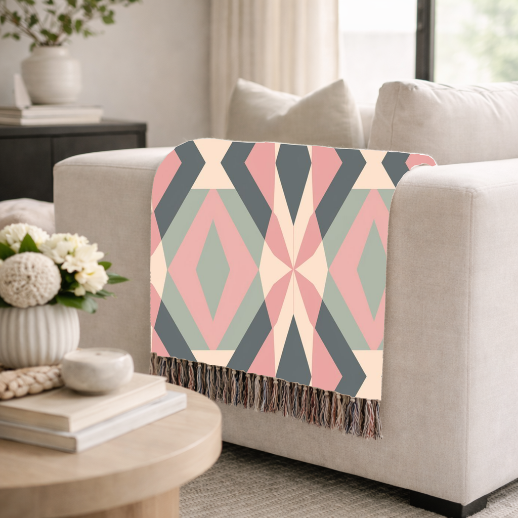 Diamond Lattice Throw — 1980s Pastel Elegance Woven Blanket