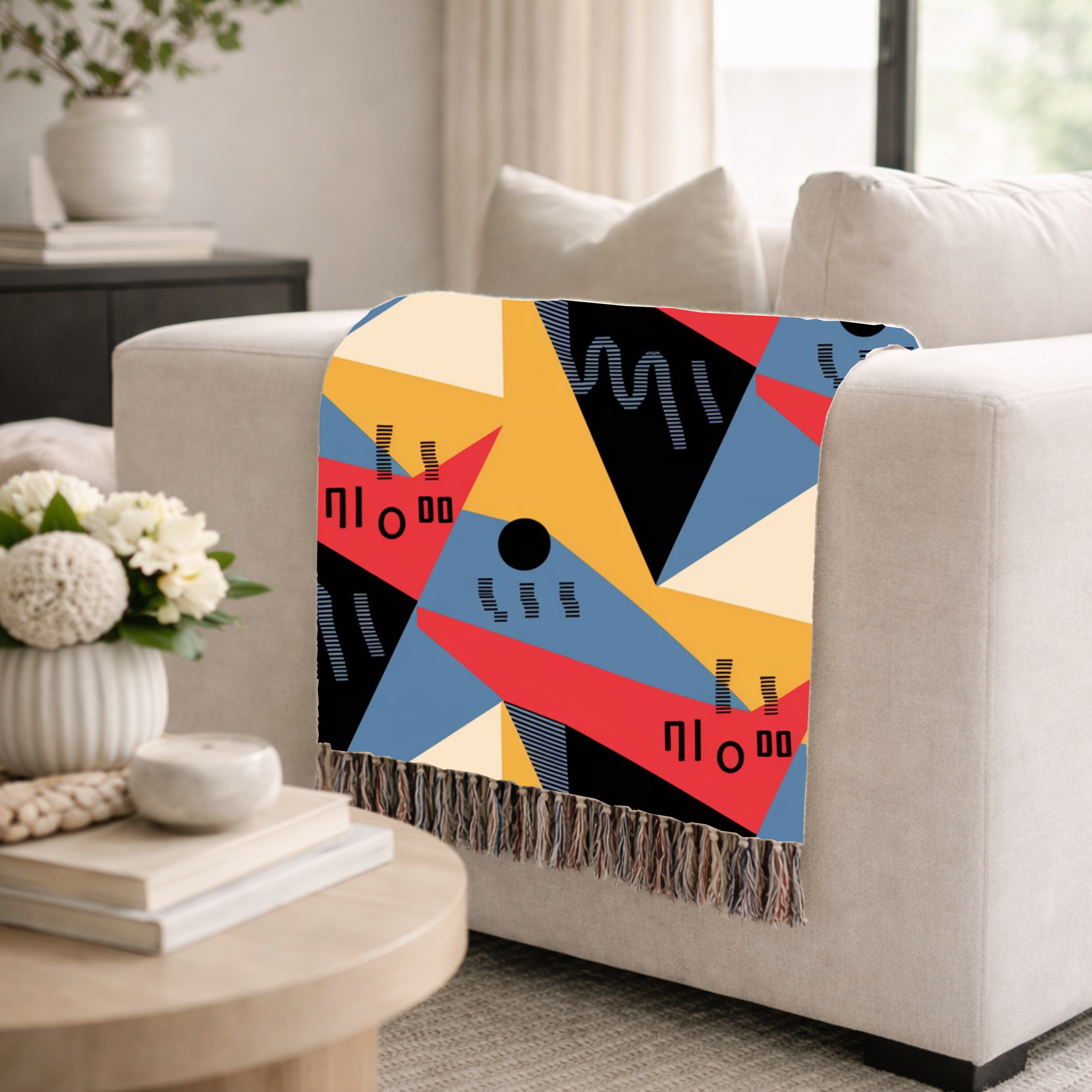 Memphis Sunshine Throw — 1980s Bold Geometric Woven Blanket