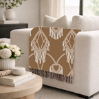 Macramé Heart Throw — 1970s Bohemian Love Woven Blanket