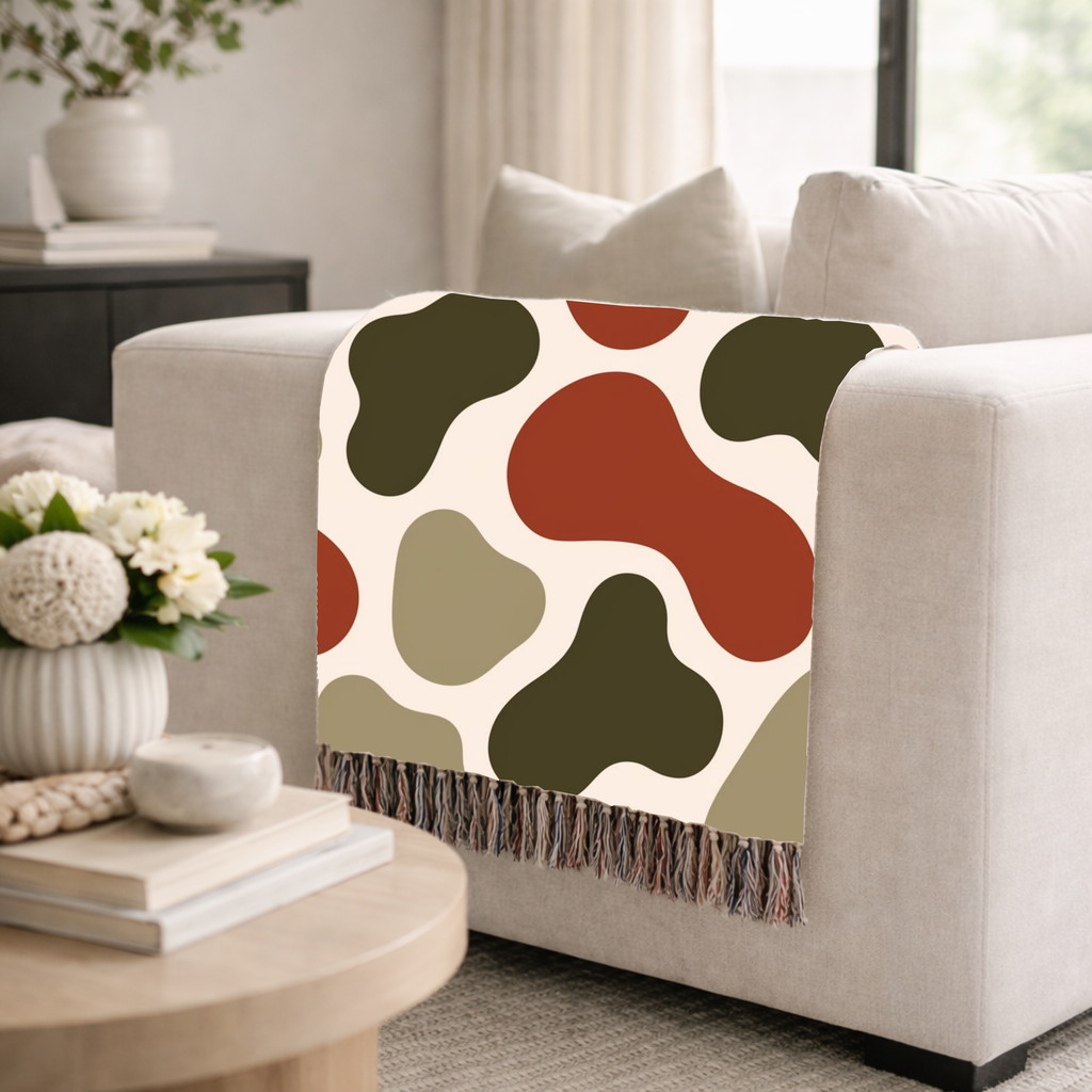 River Stone Throw — 1970s Abstract Organic Woven Blanket