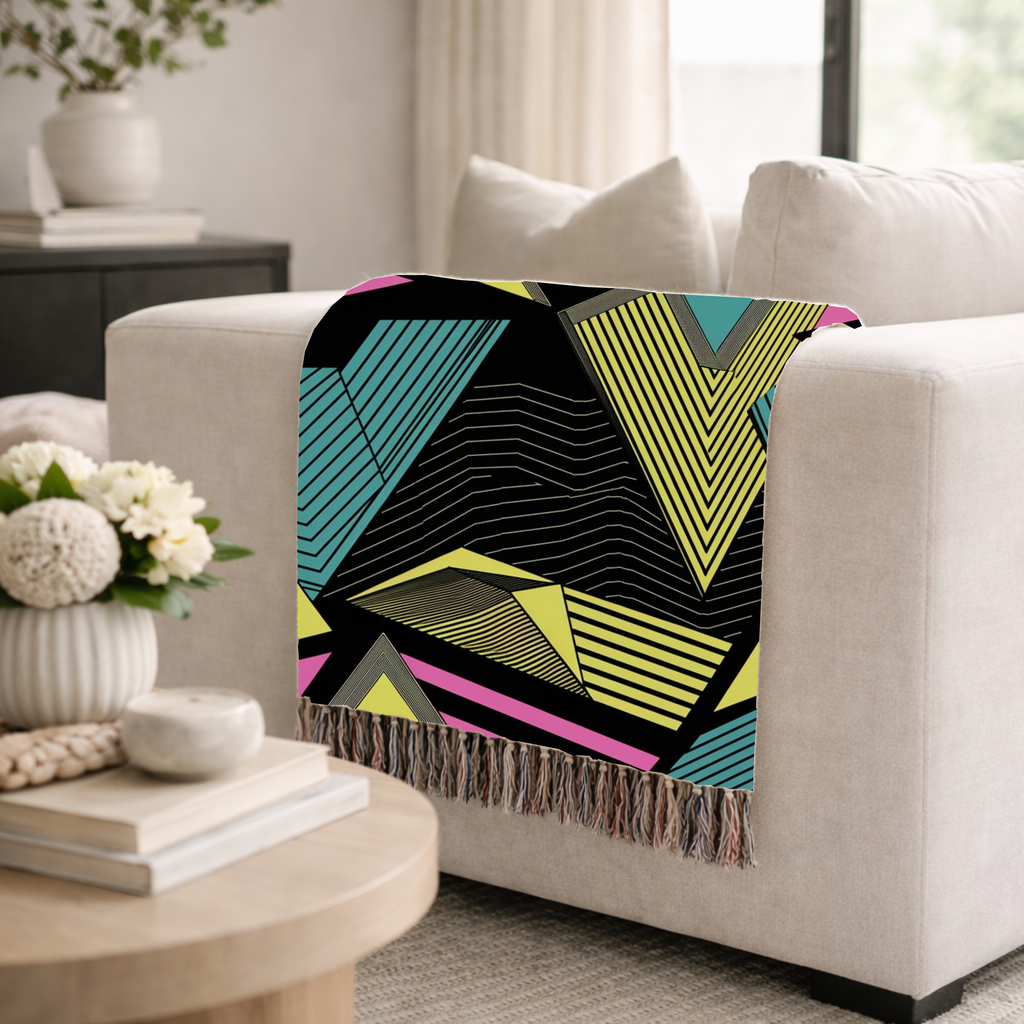 Electric Triangle Throw — 1980s Bold Stripe Geometric Woven Blanket