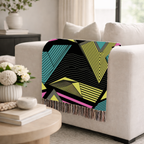 Electric Triangle Throw — 1980s Bold Stripe Geometric Woven Blanket