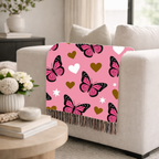Butterfly Kiss Throw — 2000s Pink Butterfly & Heart Woven Blanket