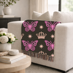 Crown & Wings Throw — 2000s Y2K Butterfly Crown Woven Blanket