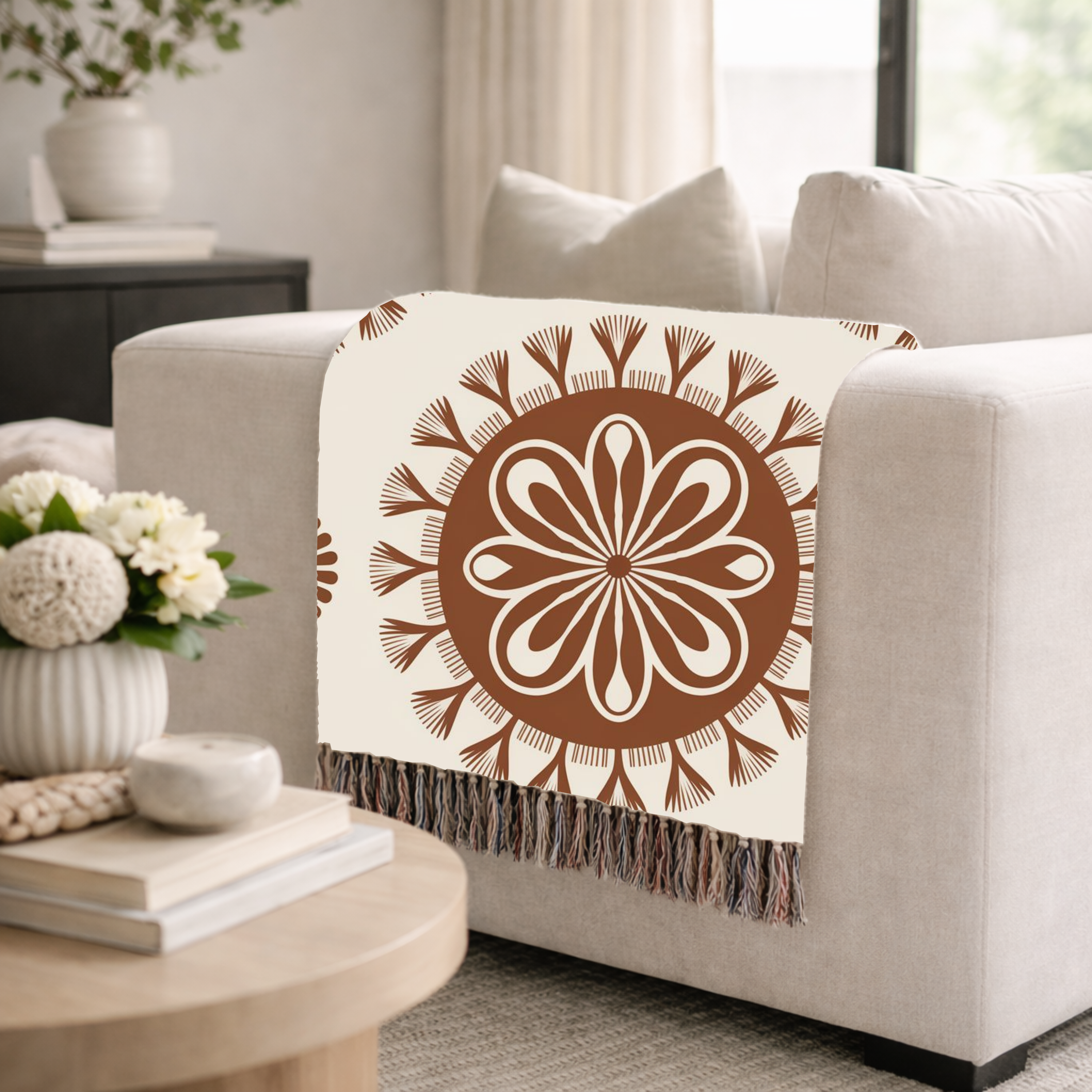 Spirit Medallion Throw — 1970s Ornate Circle Woven Blanket