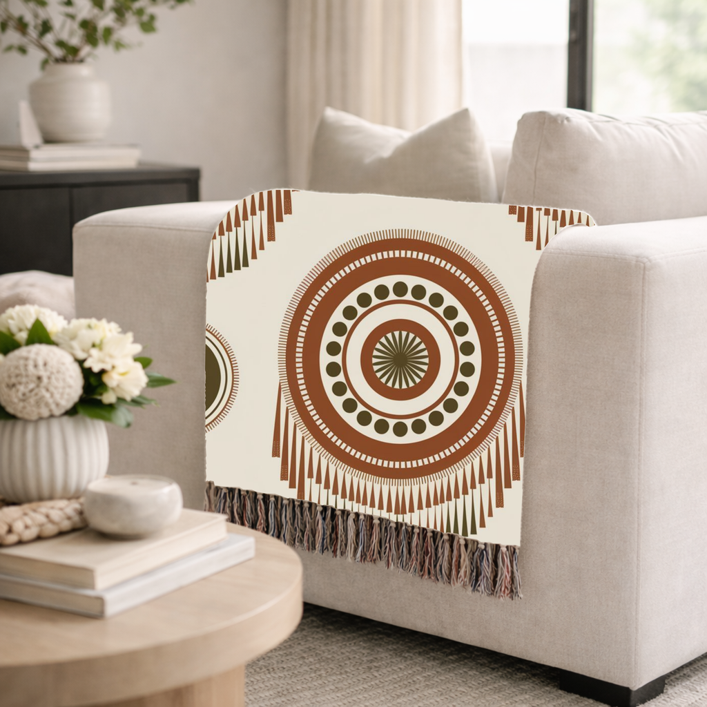 Sage Dreamcatcher Throw — 1970s Bohemian Olive Woven Blanket
