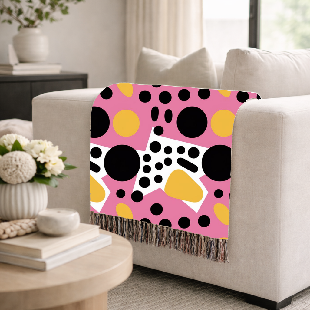 Dot Pop Throw — 1980s Bold Circle Woven Blanket