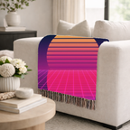 Sunset Grid Throw — 1980s Retrowave Glow Woven Blanket
