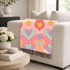 Layered Heart Throw — 1980s Rainbow Love Woven Blanket
