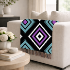 Neon Tribe Throw — 1990s Teal & Purple Geometric Woven Blanket