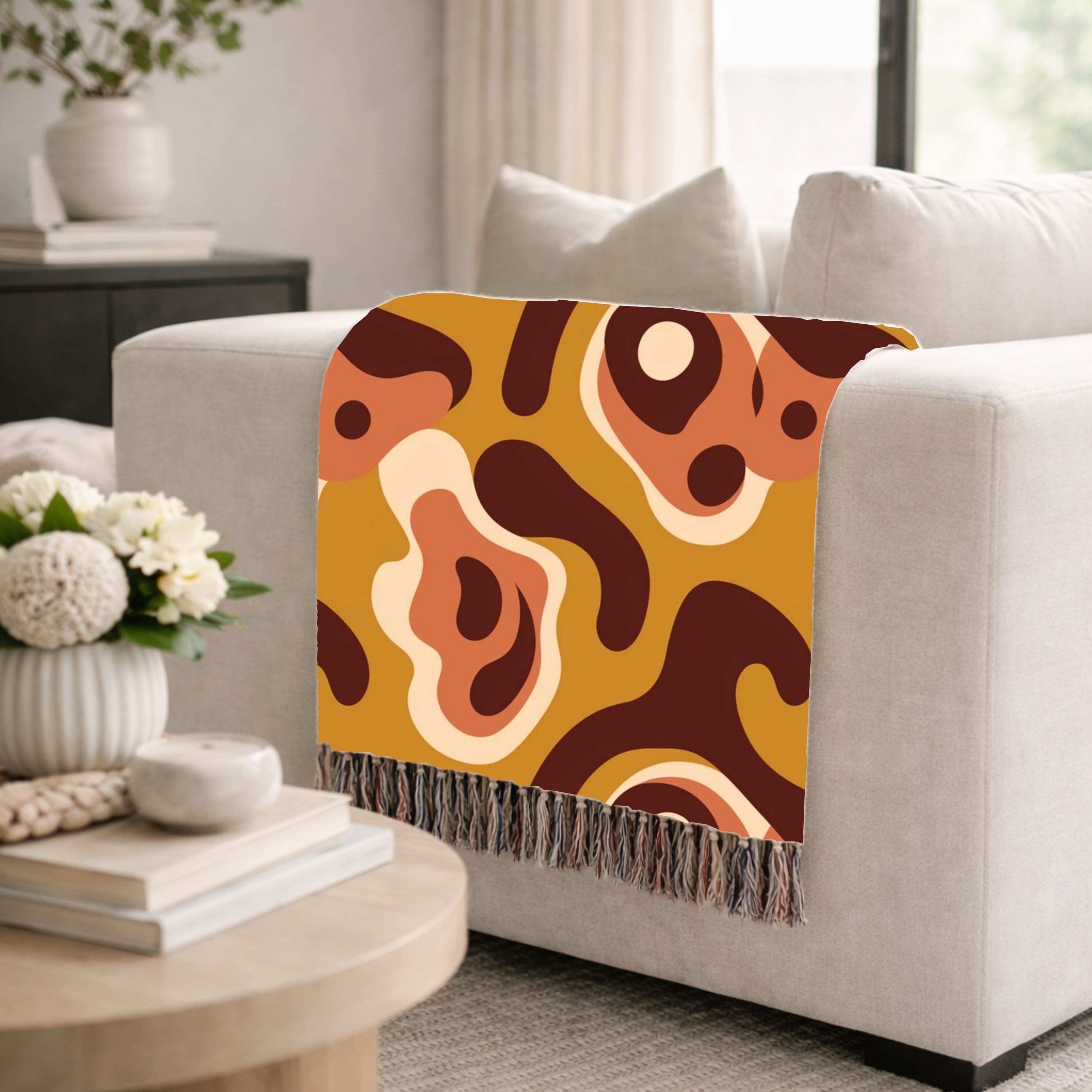 Lava Flow Throw — 1970s Psychedelic Abstract Woven Blanket