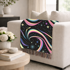 Stardust Throw — 2000s Y2K Rainbow Star Swirl Woven Blanket