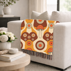 Mushroom Garden Throw — 1970s Retro Fungi Woven Blanket