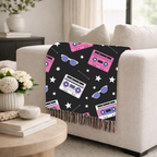 Mixtape Throw — 1980s Boombox & Cassette Woven Blanket