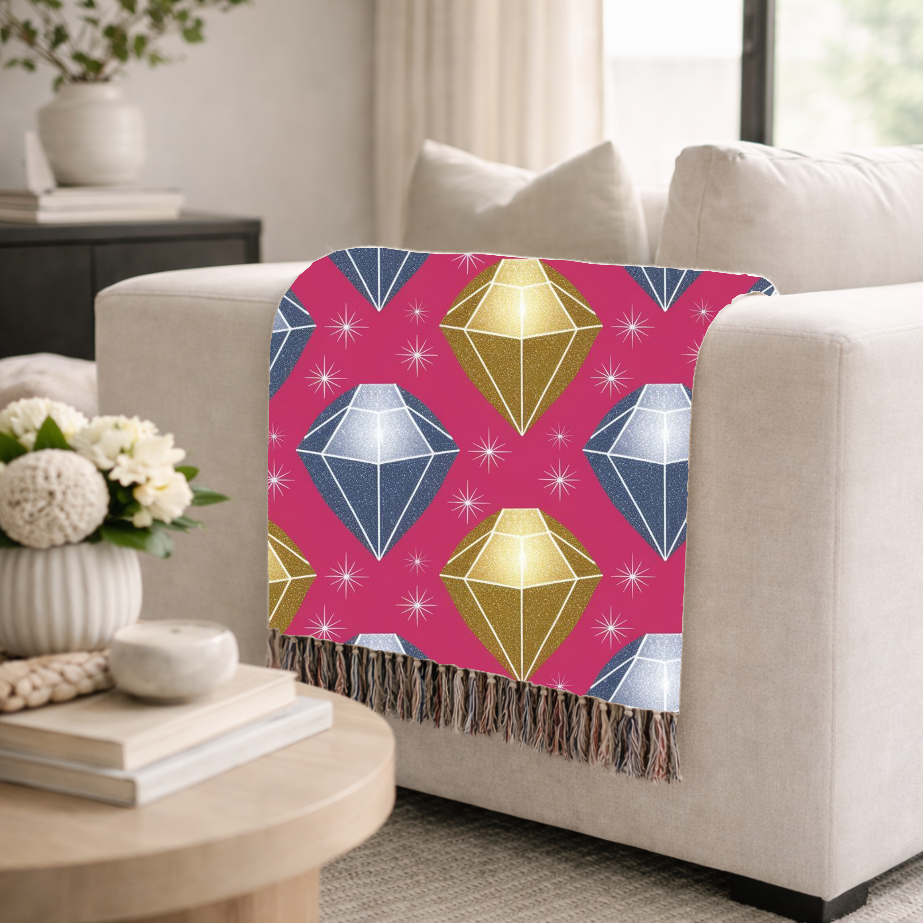 Diamond Glam Throw — 1980s Jewel Sparkle Woven Blanket