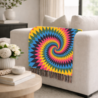 Spectrum Throw — 1990s Rainbow Spiral Woven Blanket