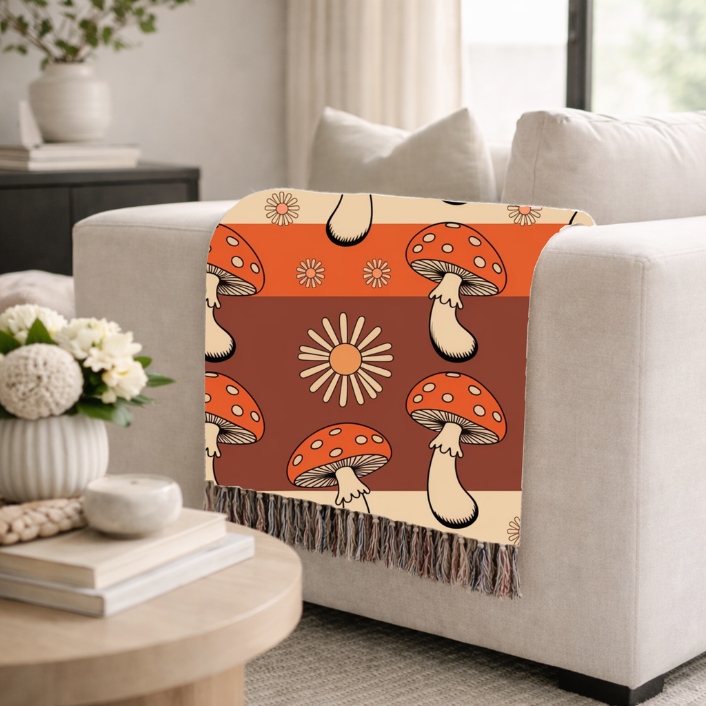 Stripe Shroom Throw — 1970s Retro Stripe Woven Blanket