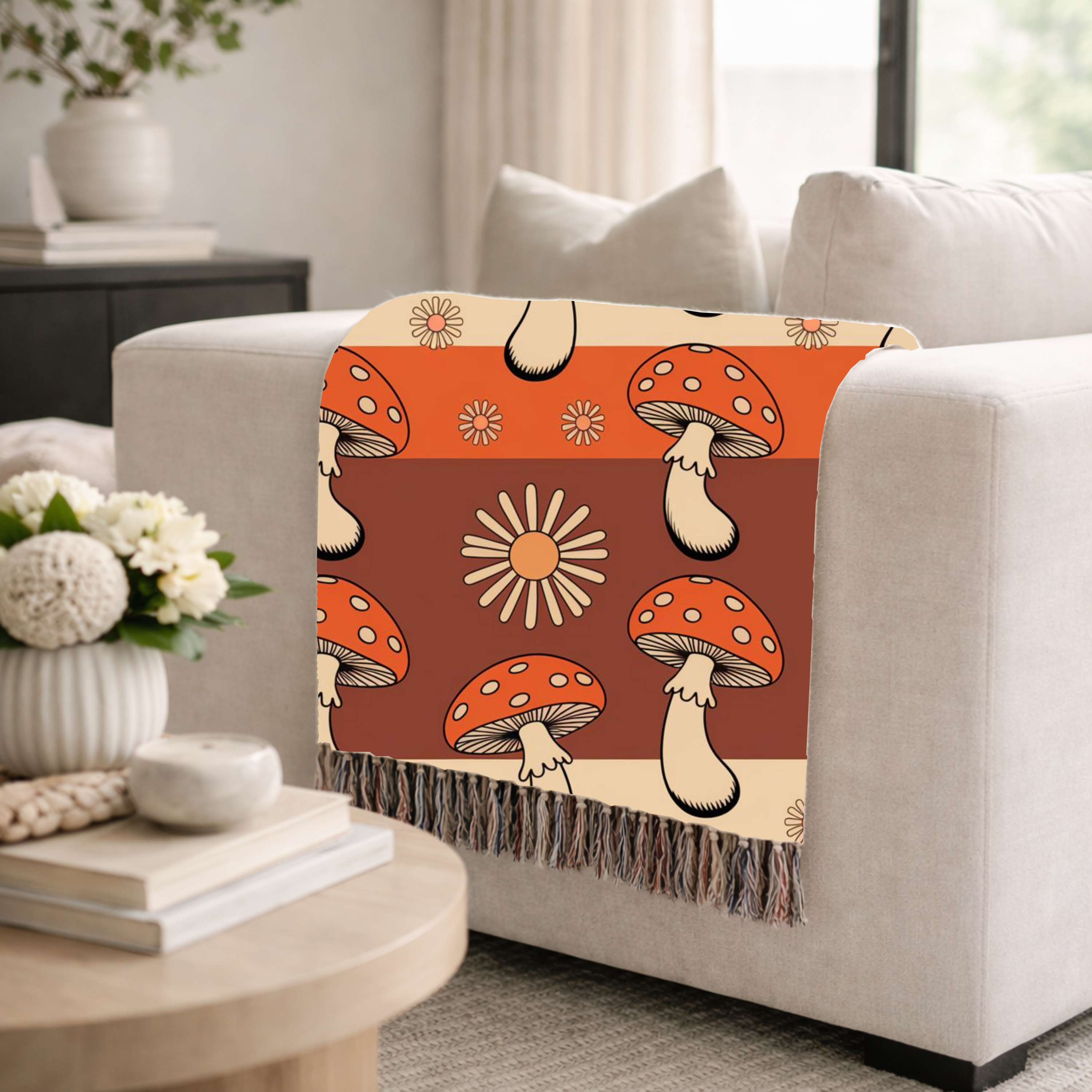 Stripe Shroom Throw — 1970s Retro Stripe Woven Blanket