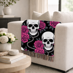 Skull & Roses Throw — 1990s Gothic Skull & Rose Woven Blanket