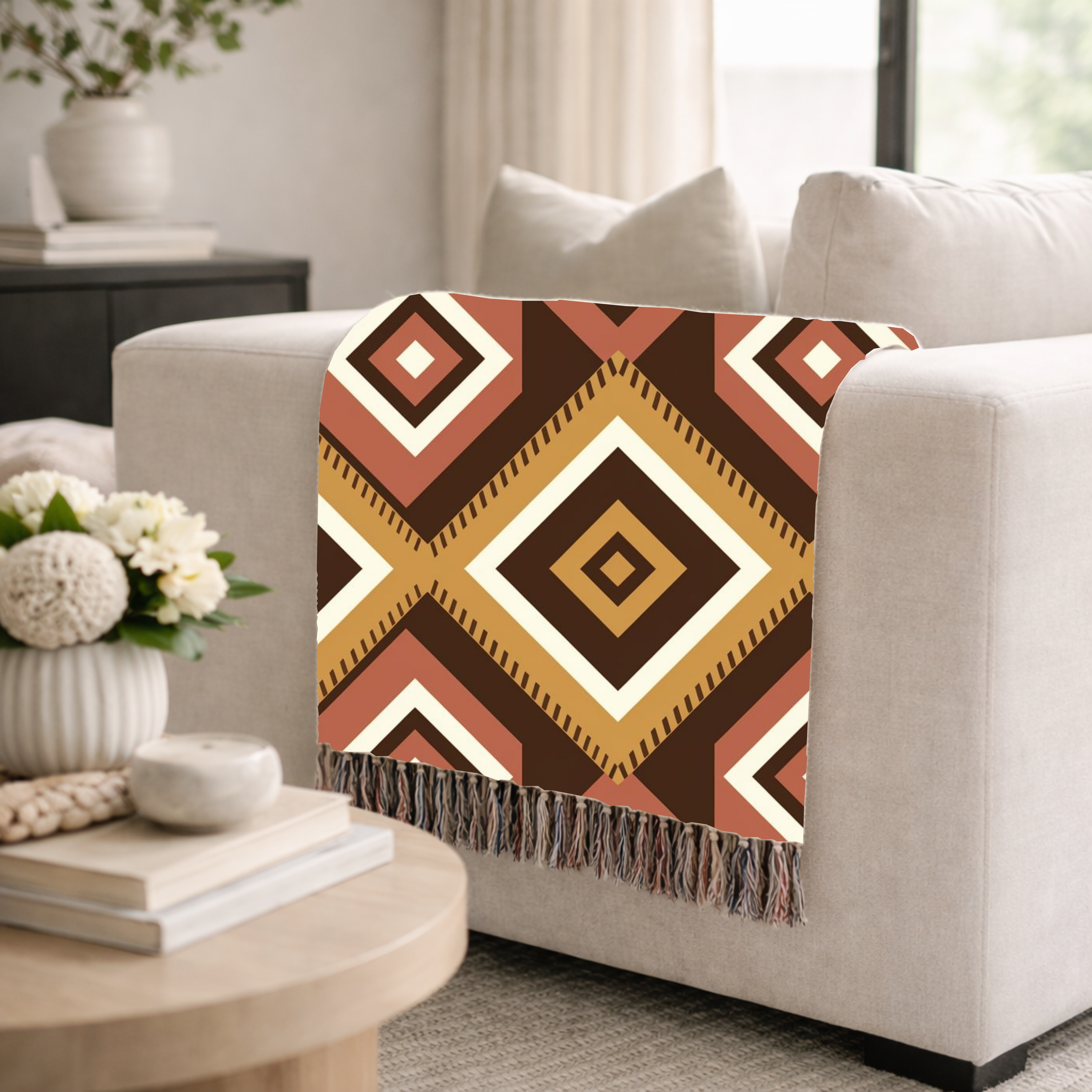Kilim Star Throw — 1970s Aztec Geometric Woven Blanket