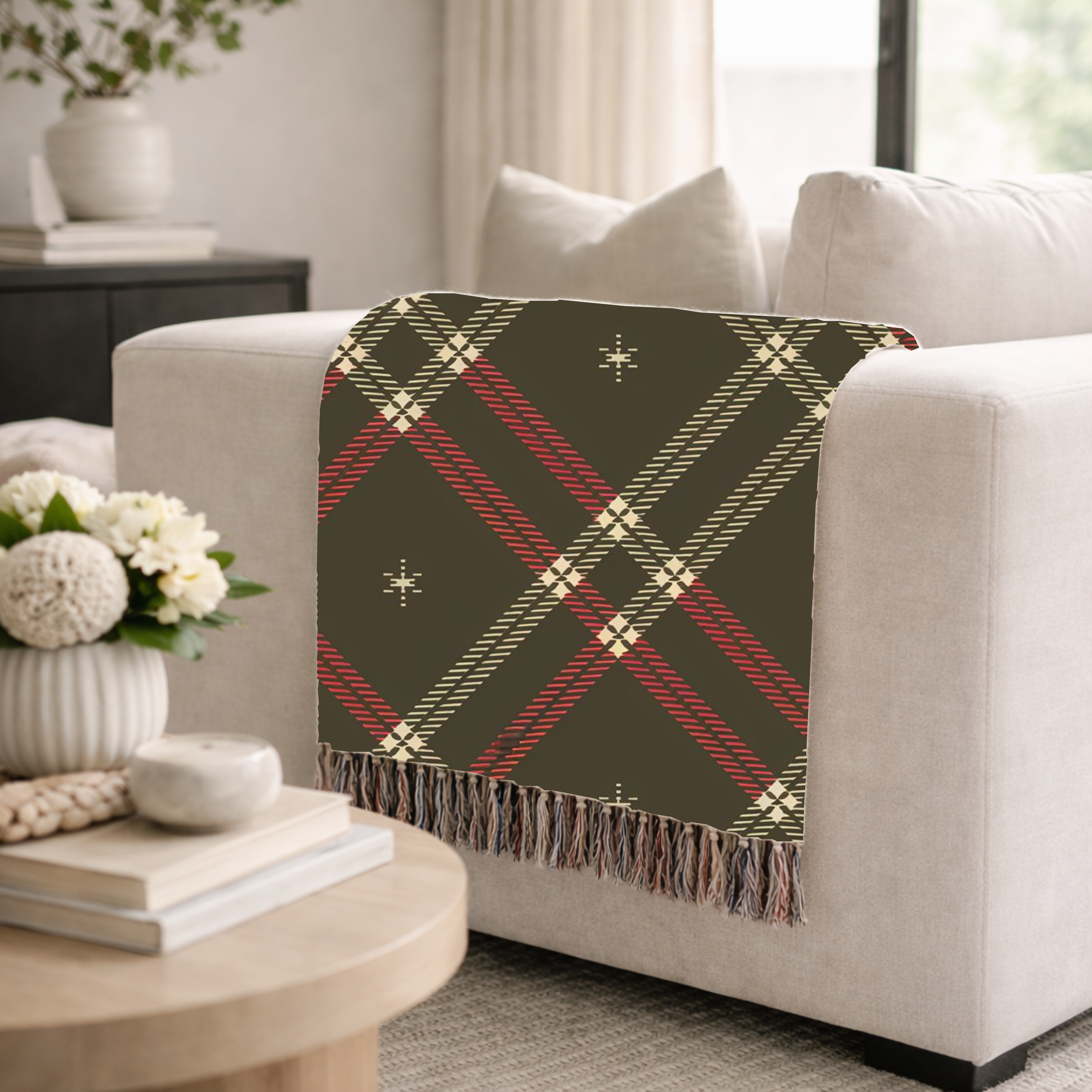 Startan Throw — 1990s Plaid & Star Woven Blanket