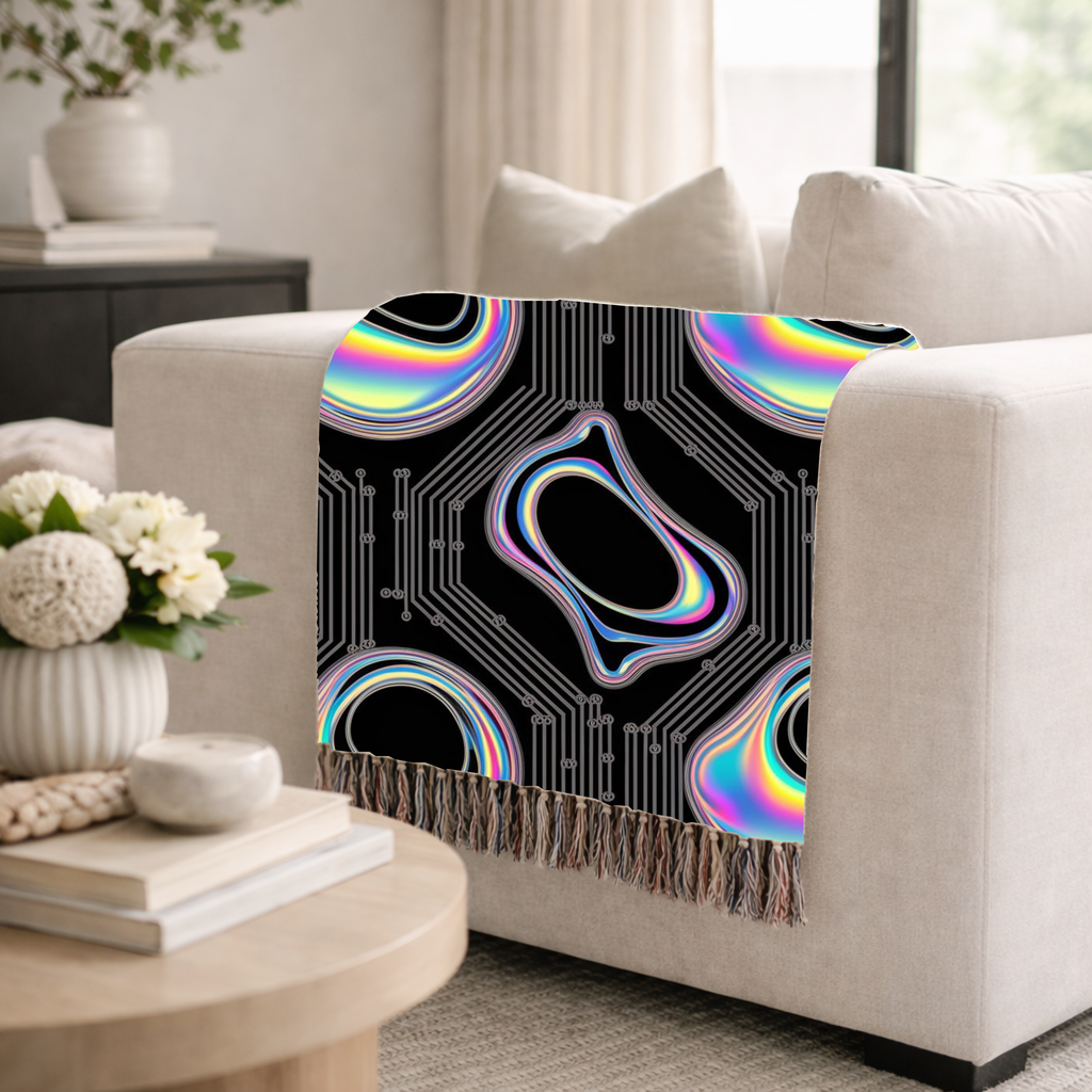 🌈 Plasma Throw — 2000s Y2K Holographic Circuit Woven Blanket