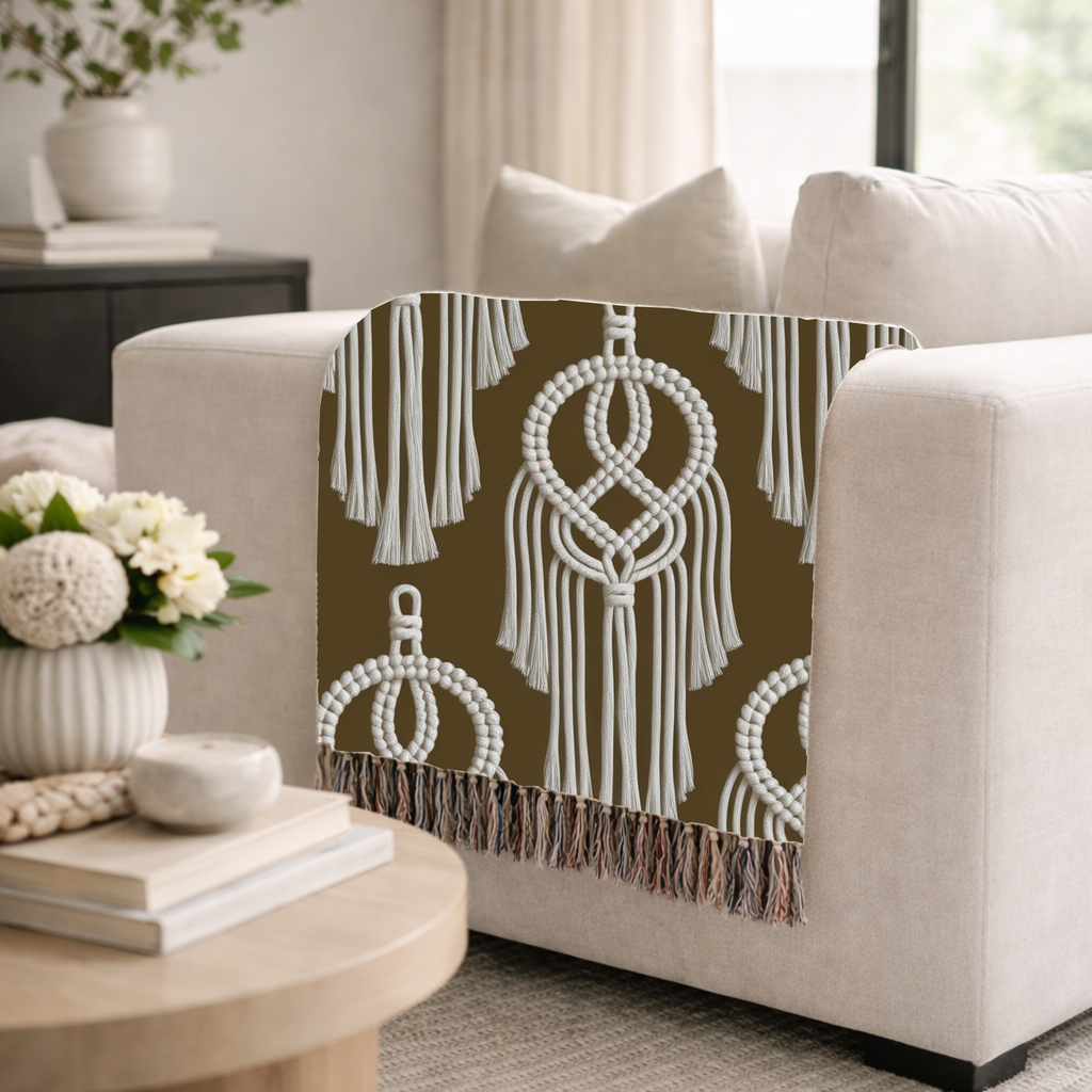 Macramé Circle Throw — 1970s Bohemian Macramé Woven Blanket