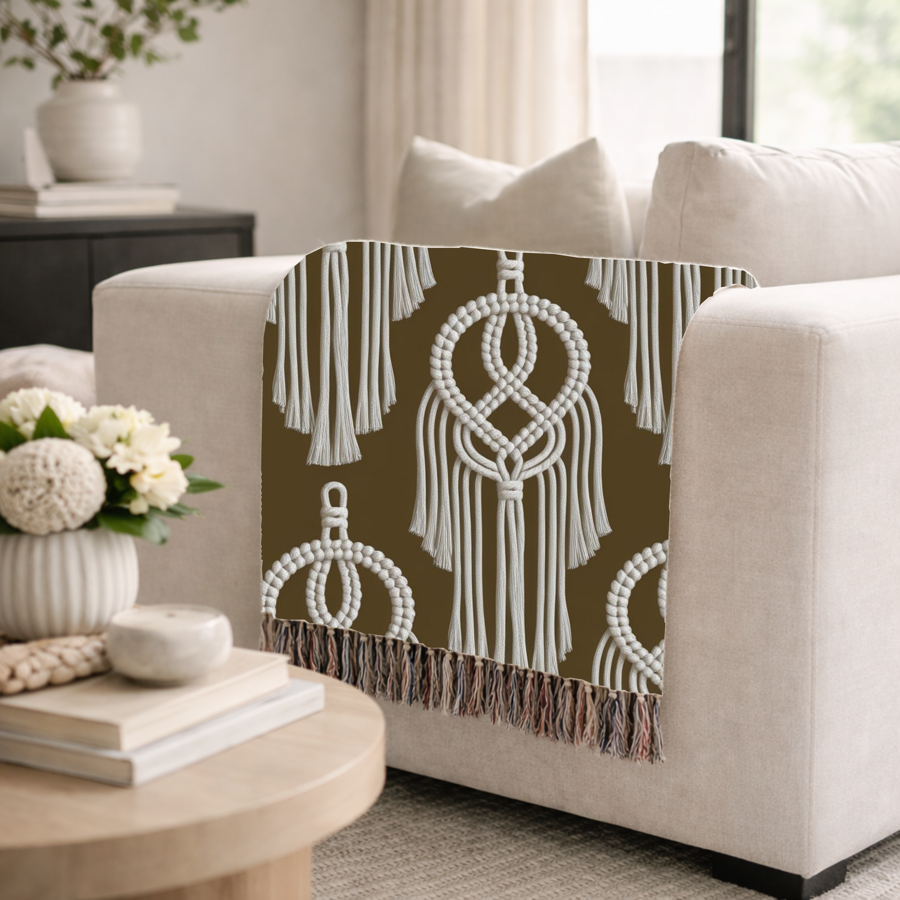 Macramé Circle Throw — 1970s Bohemian Macramé Woven Blanket