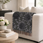 Midnight Rose Throw — 1990s Gothic Floral Woven Blanket
