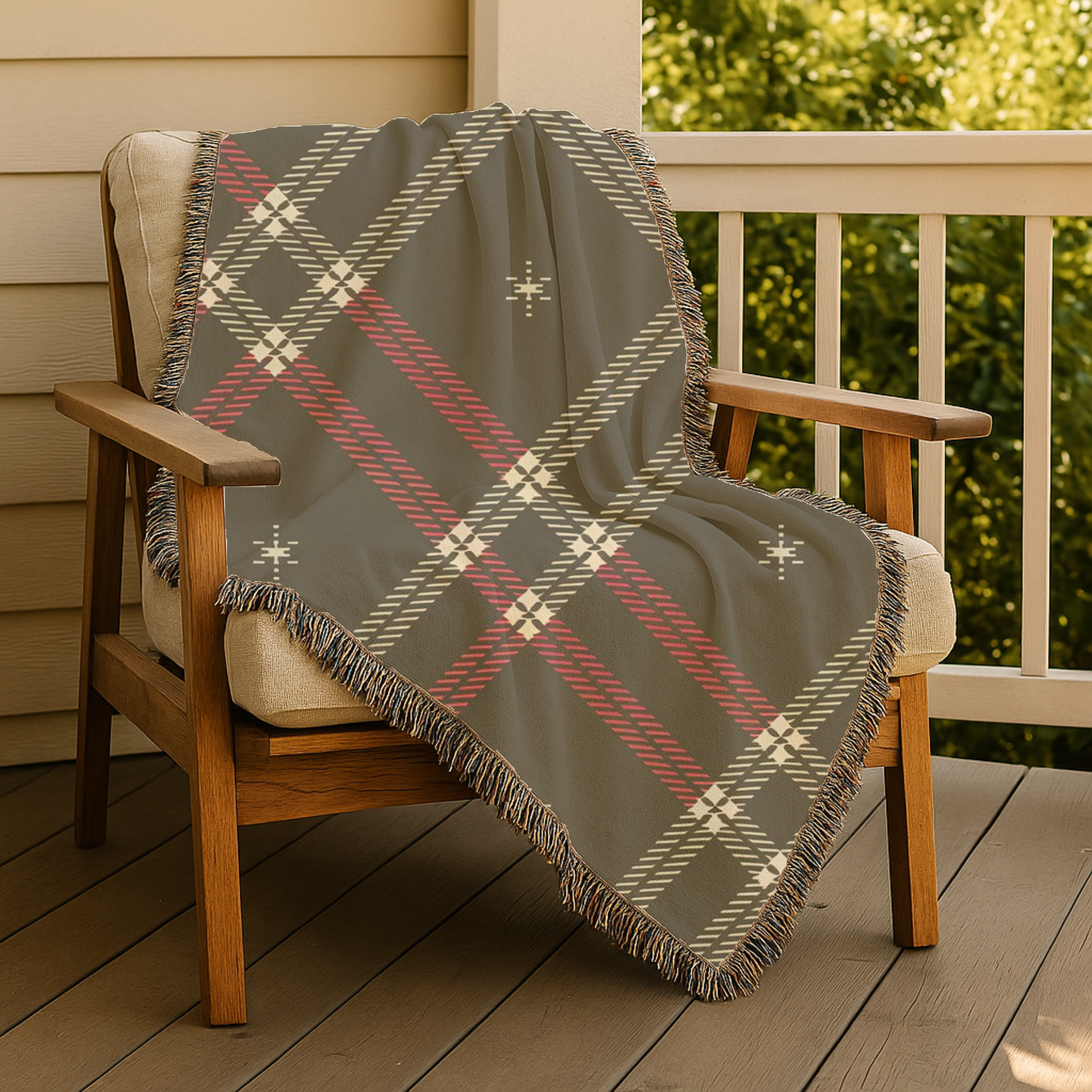 Startan Throw — 1990s Plaid & Star Woven Blanket