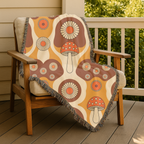 Mushroom Garden Throw — 1970s Retro Fungi Woven Blanket
