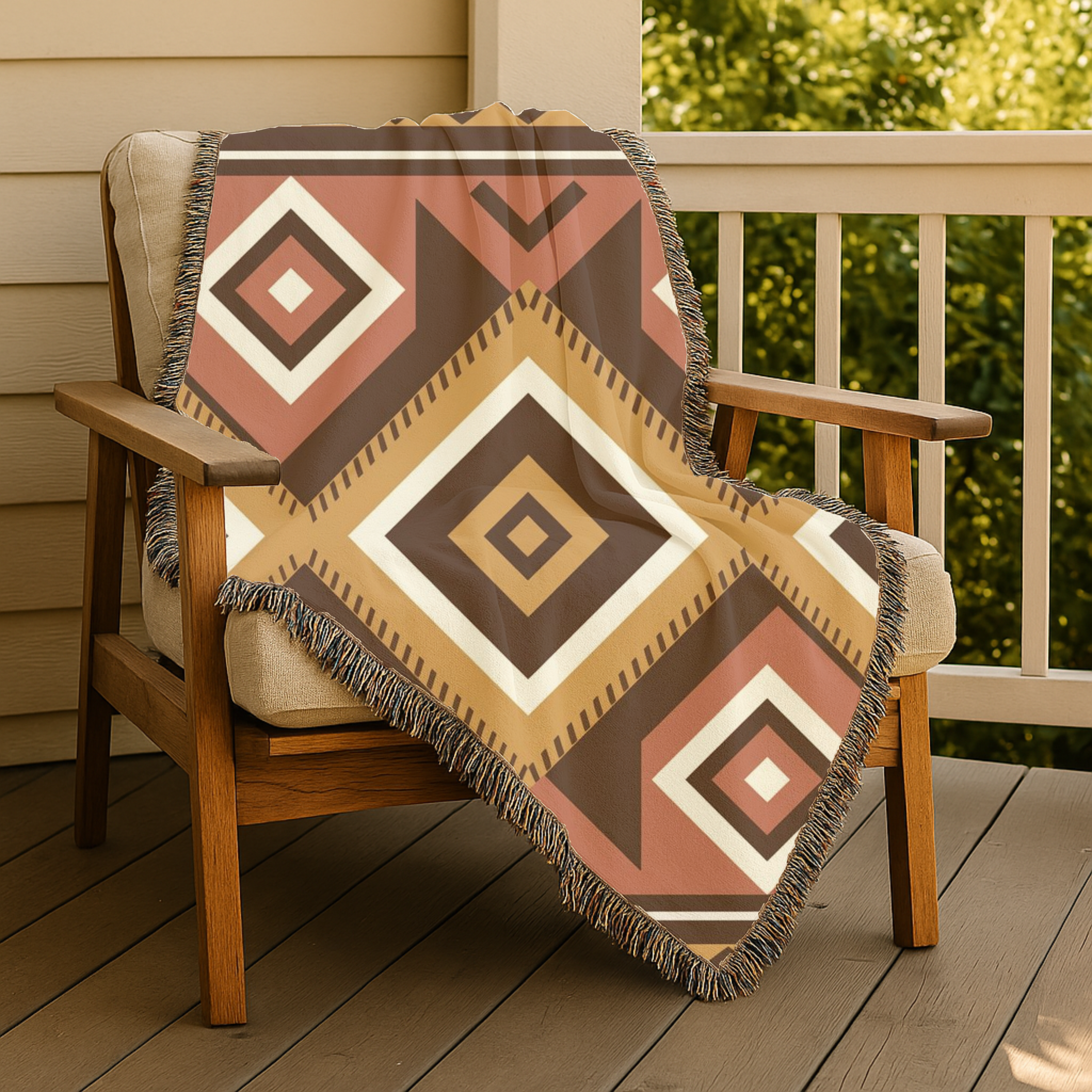 Kilim Star Throw — 1970s Aztec Geometric Woven Blanket