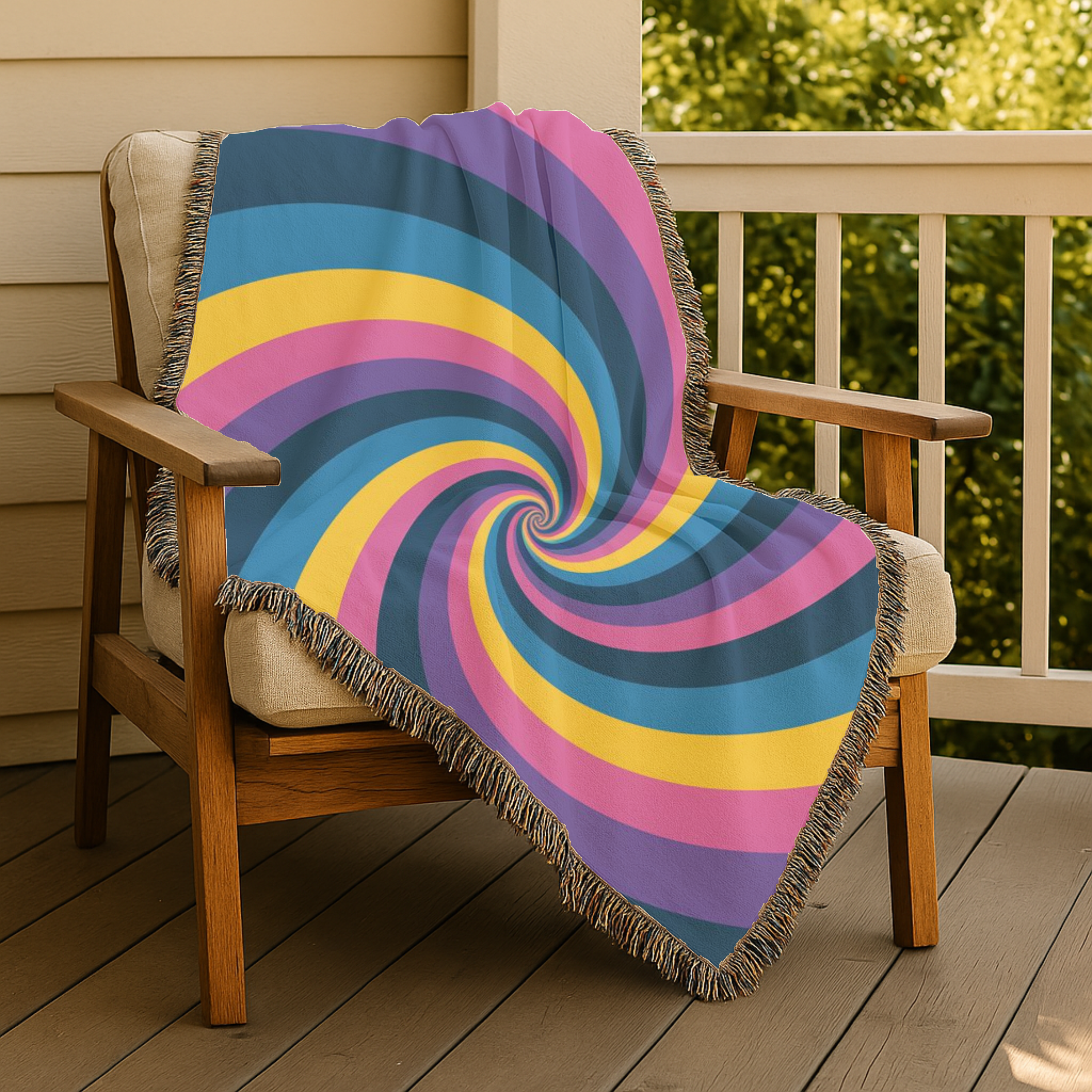 Hypnotic Throw — 1990s Psychedelic Swirl Woven Blanket